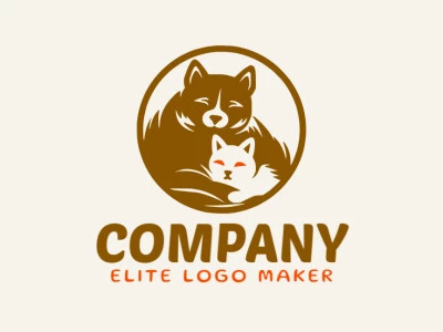 Logotipo customizável com a forma de um cachorro combinado com um gato com design criativo e estilo circular.