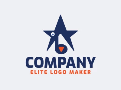 Logotipo vetorial com a forma de um cachorro combinado com uma estrela, com estilo abstrato e com as cores azul e laranja.