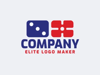 Logotipo vetorial com a forma de um dominó combinado com uma mira com design simples e com as cores azul e vermelho.