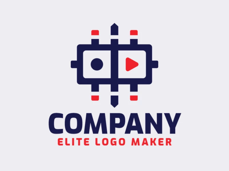 Logotipo profissional com a forma de um dominó combinado com um robô, com estilo minimalista, as cores utilizadas foi azul e vermelho.