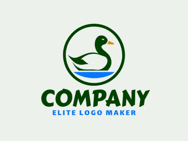 Crie um logotipo ideal para o seu negócio com a forma de um pato com estilo minimalista e cores customizáveis.