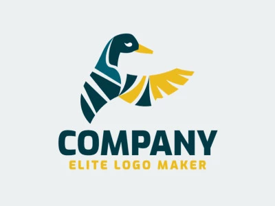 Logotipo customizável com a forma de um pato voando composto por um estilo abstrato e cores amarelo e azul.