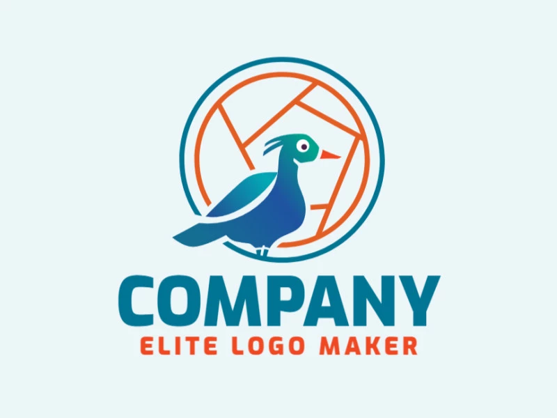 Logotipo disponível para venda com a forma de um pato com estilo gradiente e com as cores azul e laranja.