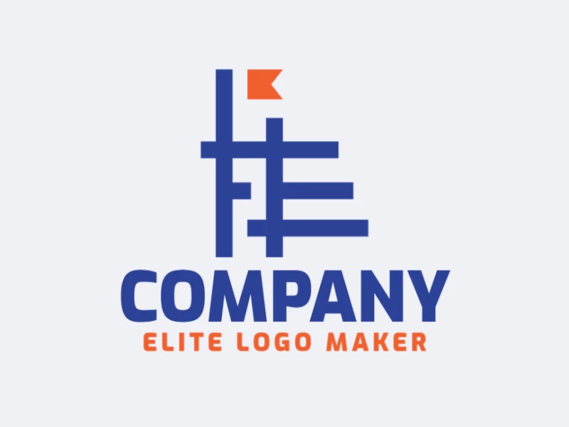 Logotipo minimalista com design refinado, formando uma letra "E" combinado com uma bandeira, com as cores azul e laranja.