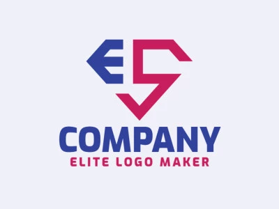 Logotipo com design criativo formando uma letra "E" combinado com uma letra "S" com estilo letra inicial e cores customizados.