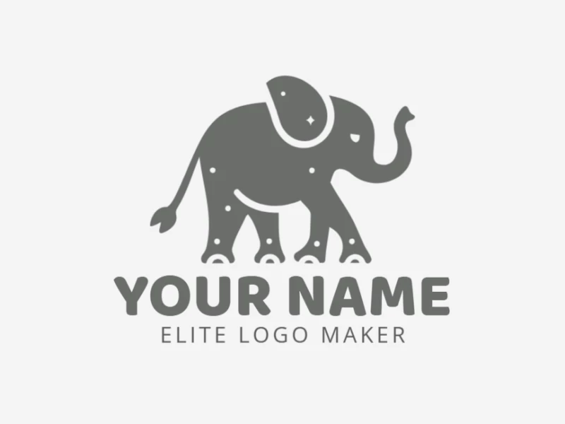 Um design criativo de logo com um elefante andando, simbolizando força e elegância com um toque dinâmico e único.