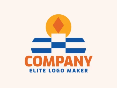 Logotipo minimalista criado com formas abstratas formando uma vela com as cores laranja, amarelo, e azul.