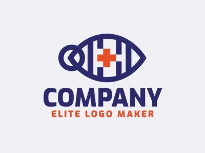 Logotipo vetorial com a forma de um olho combinado com um sinal de mais, com estilo minimalista e com as cores azul e laranja.