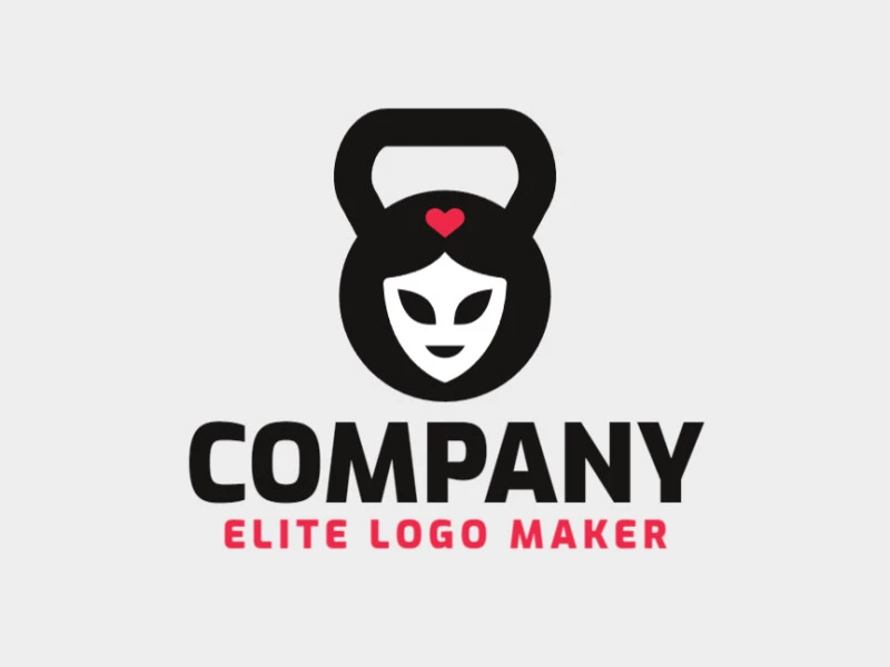 Logotipo disponível para venda com a forma de uma face combinado com um kettlebell, com estilo abstrato e com as cores vermelho e preto.