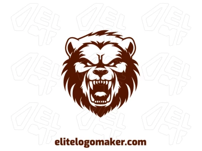 Design de logotipo conceito com a cabeça de um urso feroz e a boca aberta em estilo simétrico, criando uma identidade visual ousada e poderosa.