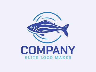 Logotipo profissional com a forma de um peixe com estilo abstrato, as cores utilizadas foi azul e azul escuro.