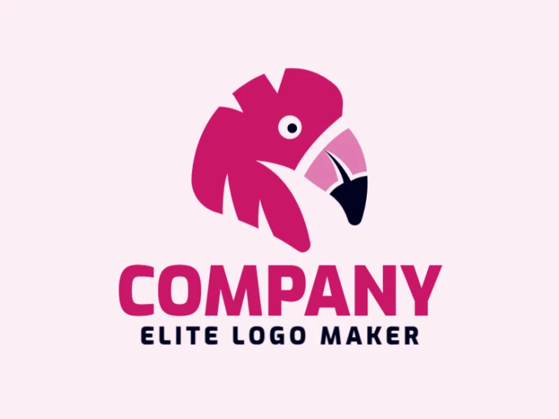 Logotipo minimalista customizável com a forma de uma cabeça de flamingo com cores rosa e preto.