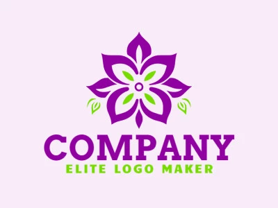 Logotipo com a forma de uma flor com as cores verde e roxo, esse logotipo é ideal para diferentes áreas de negócio.