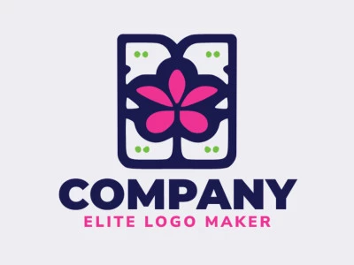 Crie seu próprio logotipo com a forma de uma flor com estilo abstrato e com as cores verde, azul, e rosa.