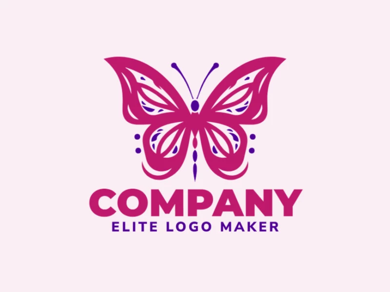 Logotipo profissional com a forma de uma borboleta fragmentada com estilo simétrico, as cores utilizadas foi roxo e rosa.