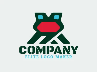 Logotipo infantil customizável com a forma de uma cabeça de sapo com cores verde e vermelho.