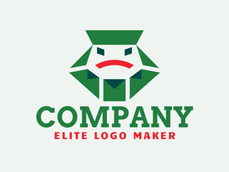 Logotipo vetorial com a forma de um sapo combinado com ícones de email com design abstrato e cores verde e vermelho.