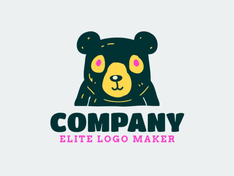 Um logotipo em forma de urso divertido, cheio de rosa vibrante, amarelo e verde escuro, perfeito para uma marca brincalhona.