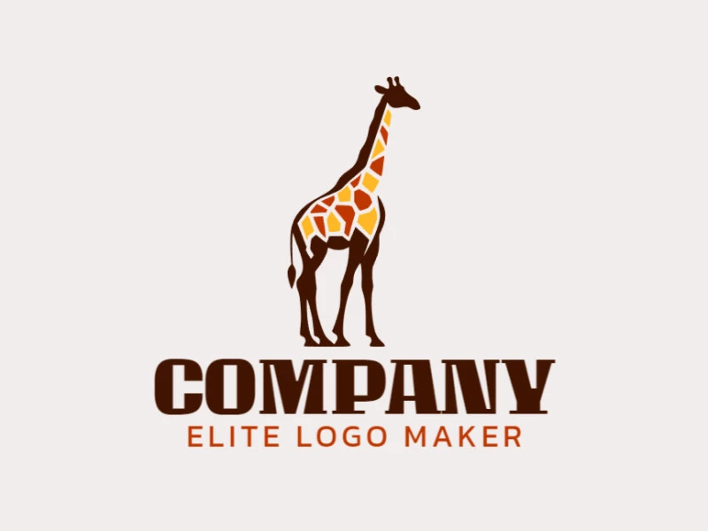 Crie um logotipo para sua empresa com a forma de uma girafa com estilo artesanal e com as cores vermelho escuro, amarelo escuro, e marrom escuro.