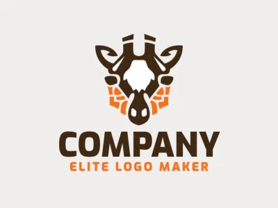 Logotipo simétrico com a forma de uma cabeça de girafa composto por formas abstratas e design refinado, as cores utilizadas no logotipo foi branco, laranja, e marrom.