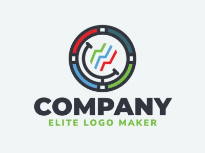 Logotipo customizável composto por formas sólidas e estilo minimalista formando um globo combinado com um gráfico com cores preto, vermelho, verde, e azul.