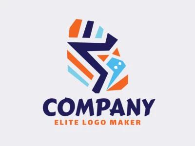 Logotipo profissional composto por formas estilizadas formando uma cabeça de gorila com design abstrato, as cores utilizadas foi laranja e azul.