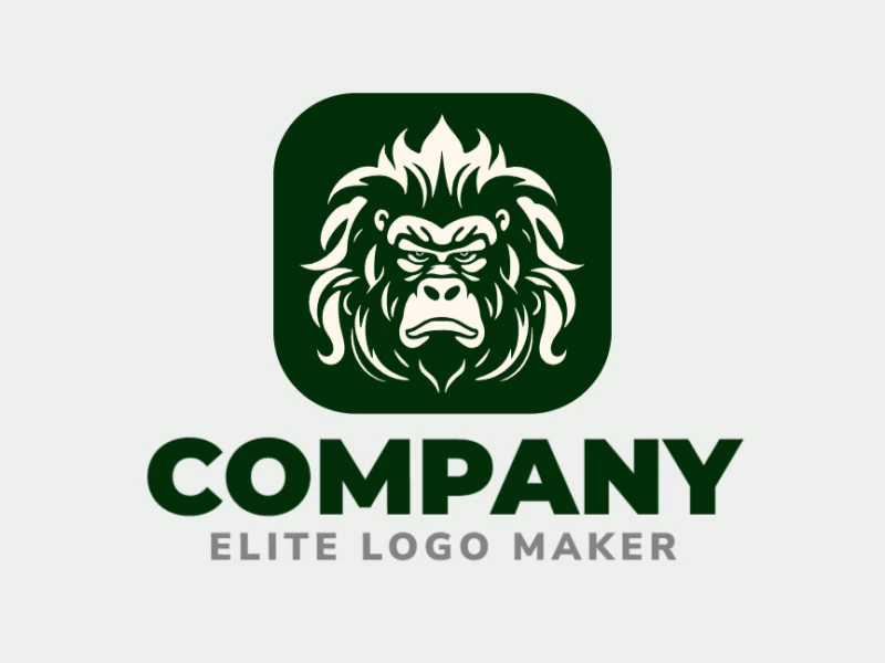 Este logo ornamental exibe a cabeça de um gorila em tons cativantes de verde e bege. Seu design intricado irradia força e sofisticação, tornando-o uma escolha perfeita para marcas que buscam uma imagem ousada e refinada.