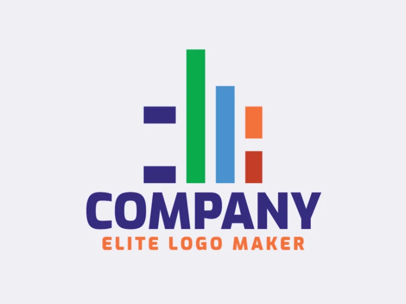 Logotipo vetorial com a forma de um gráfico com design minimalista  com as cores azul, laranja, roxo, e vermelho.