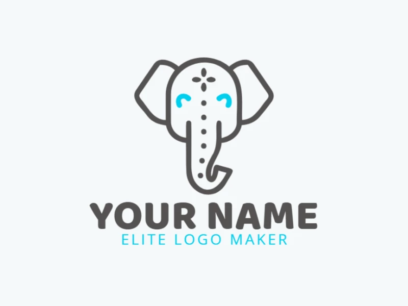 Um logotipo cool e minimalista com um elefante cinza, ideal para um criador de logotipos rápido, mesclando simplicidade com um design marcante e memorável.