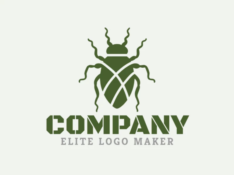 Logotipo memorável com a forma de um besouro verde com estilo abstrato, e cores customizáveis.