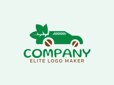 Logotipo profissional composto por formas estilizadas formando um carro combinado com uma folha com design criativo, as cores utilizadas foi verde e marrom.