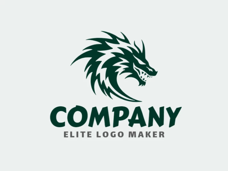 Logotipo mascote com design refinado, formando um dragão verde com a cor verde escuro.