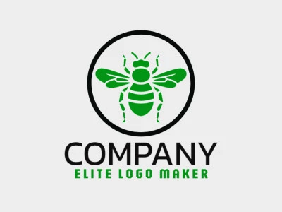 Logotipo simples composto por formas abstratas, formando um inseto verde com as cores preto e verde escuro.