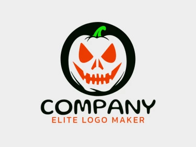 Um logotipo ilustrativo com uma abóbora assustadora de Halloween, apresentando uma combinação de verde, laranja e preto.