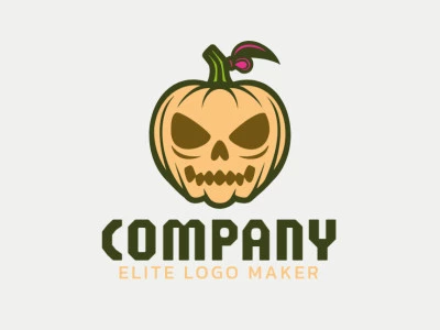 Logotipo minimalista de abóbora de Halloween, combinando laranja e verde escuro com um toque de rosa para um diferencial único.