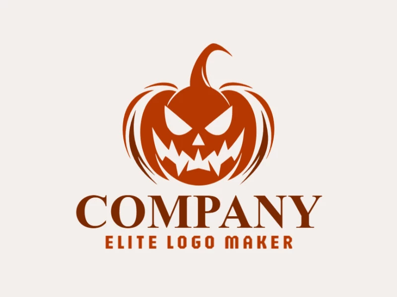 Logotipo disponível para venda com a forma de uma abóbora de halloween com design simétrico e com as cores vermelho escuro e laranja escuro.