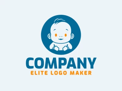 Logotipo customizável com a forma de um bebê feliz com estilo abstrato, as cores utilizadas foi azul e laranja.