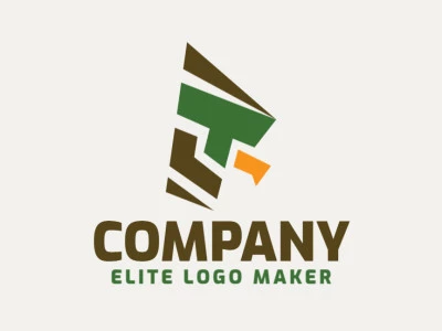 Logotipo composto por formas abstratas formando um falcão com estilo minimalista, as cores utilizadas foi marrom, amarelo, e verde.