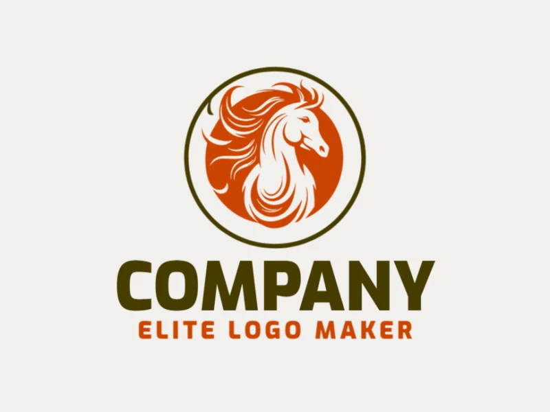 Logotipo simples composto por formas abstratas, formando um cavalo com as cores laranja e marrom escuro.