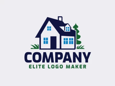 Logotipo customizável com a forma de uma casa combinado com uma árvore com estilo abstrato, as cores utilizadas foi verde e azul.