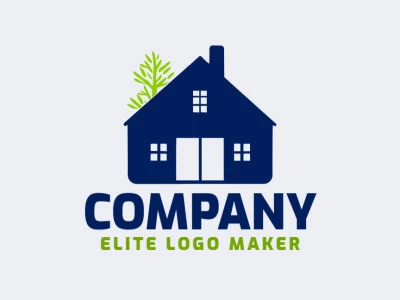 Logotipo minimalista com a forma de uma casa combinado com uma árvore com design criativo.