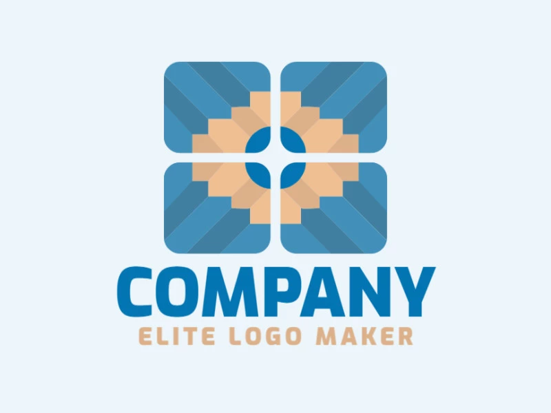 Logotipo customizável com a forma de quatro lápis composto por um estilo abstrato e cores azul e bege.