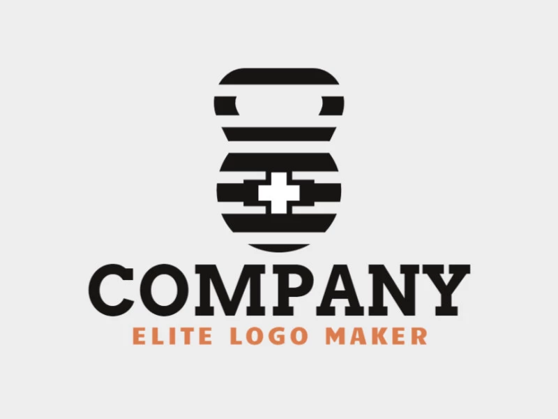 Logotipo abstrato com a forma de um kettlebell combinado com um mais, com design criativo.