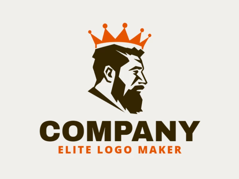 Um logotipo profissional em forma de um rei com um estilo simples, as cores utilizadas foi laranja e marrom escuro.