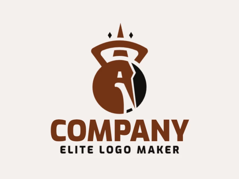 Logotipo composto por formas simples formando um kiwi combinado com um kettlebell com estilo abstrato, as cores utilizadas foi preto e marrom.