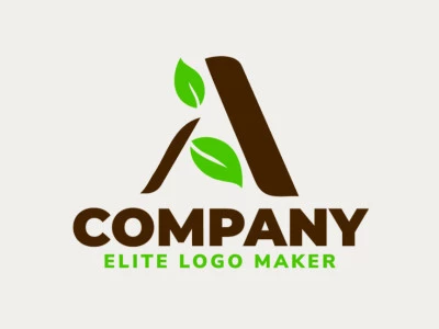 Um logotipo minimalista apresentando a letra 'A' adornada com folhas, mesclando simplicidade e natureza para formar uma marca elegante em verde e marrom.