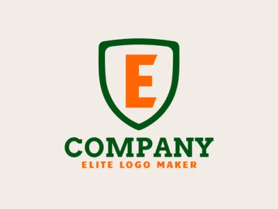 Um design de logotipo emblemático que combina a letra 'E' com um escudo, incorporando verde e laranja, simbolizando crescimento e força.