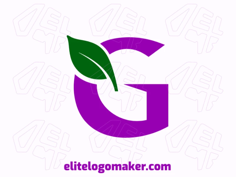 Logotipo de letra inicial atraente e sutil, com a letra 'G' em roxo, combinada com uma folha verde, criando um design fresco e equilibrado.