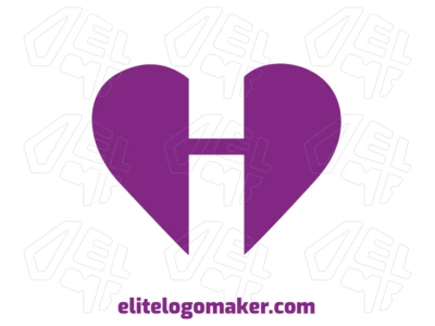 Template de logo com a letra "H" em formato de coração, unindo criatividade e elegância em um design único de letra inicial.