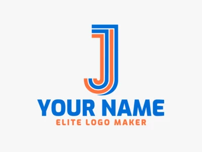 Um logotipo minimalista com a letra 'J', perfeito e gracioso, com um toque criativo em azul e laranja.